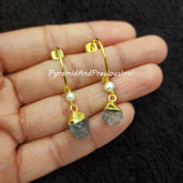 Rough Natural Aquamarine Earrings, Electroplated Earrings, March Birthstone Earrings, Sold By One Pair